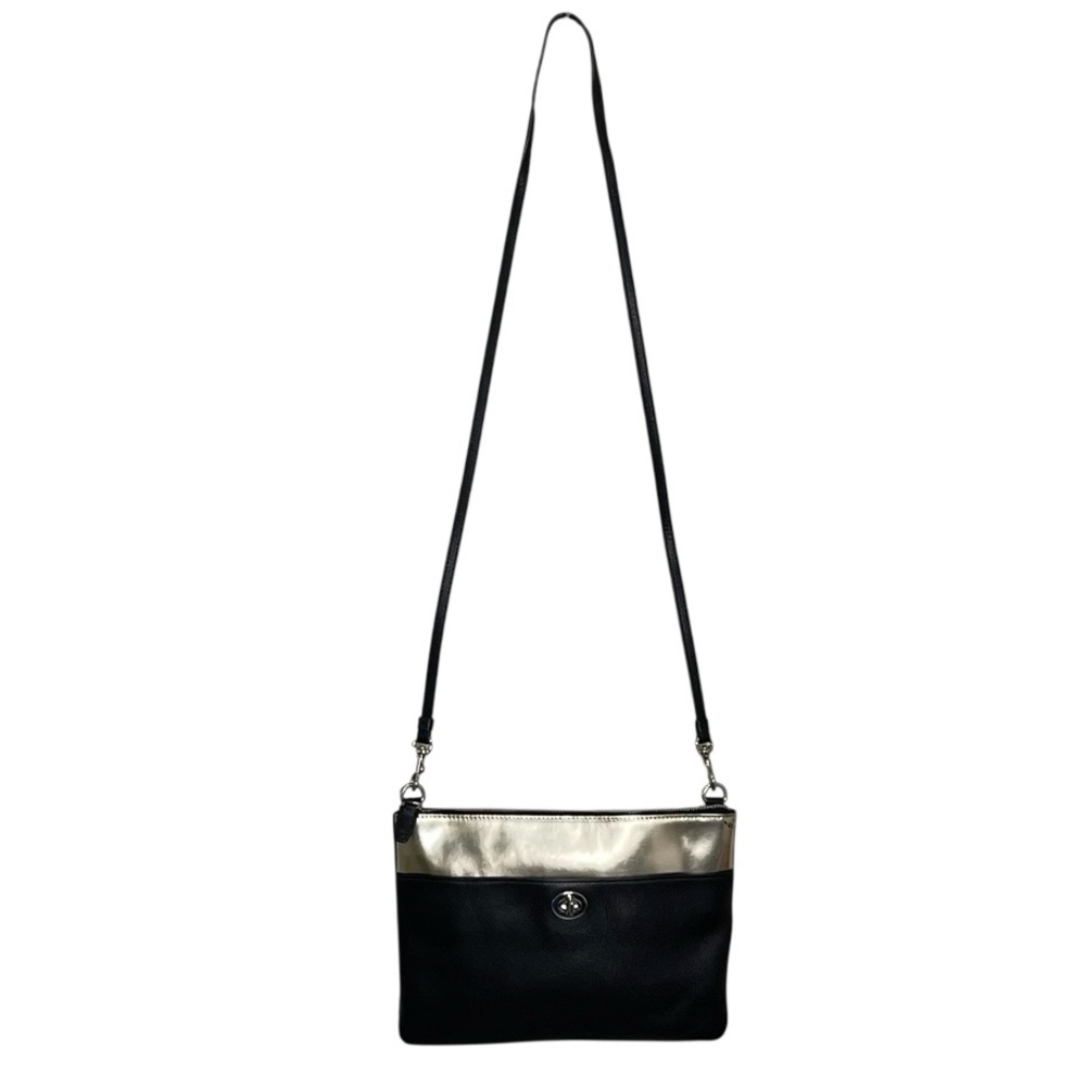 Coach Legacy Turnlock Mirror Gold Metallic Black Leather Crossbody Bag Clutch - Picture 4 of 16